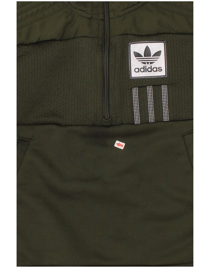 Adidas Boys Grafisk Zip Neck Sweatshirt Jumper 7-8 år Grøn Polyester