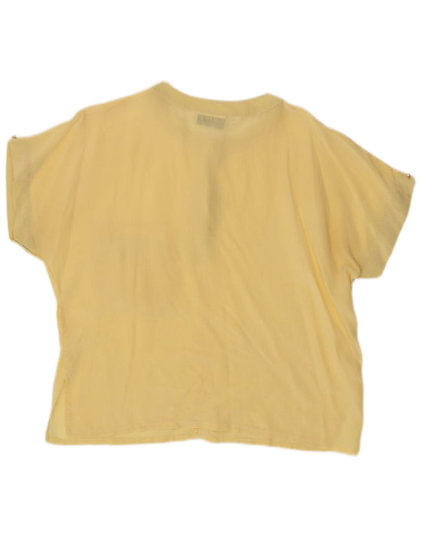 Vintage Dame Kortærmet Bluse Top UK 14 Large Yellow Silk