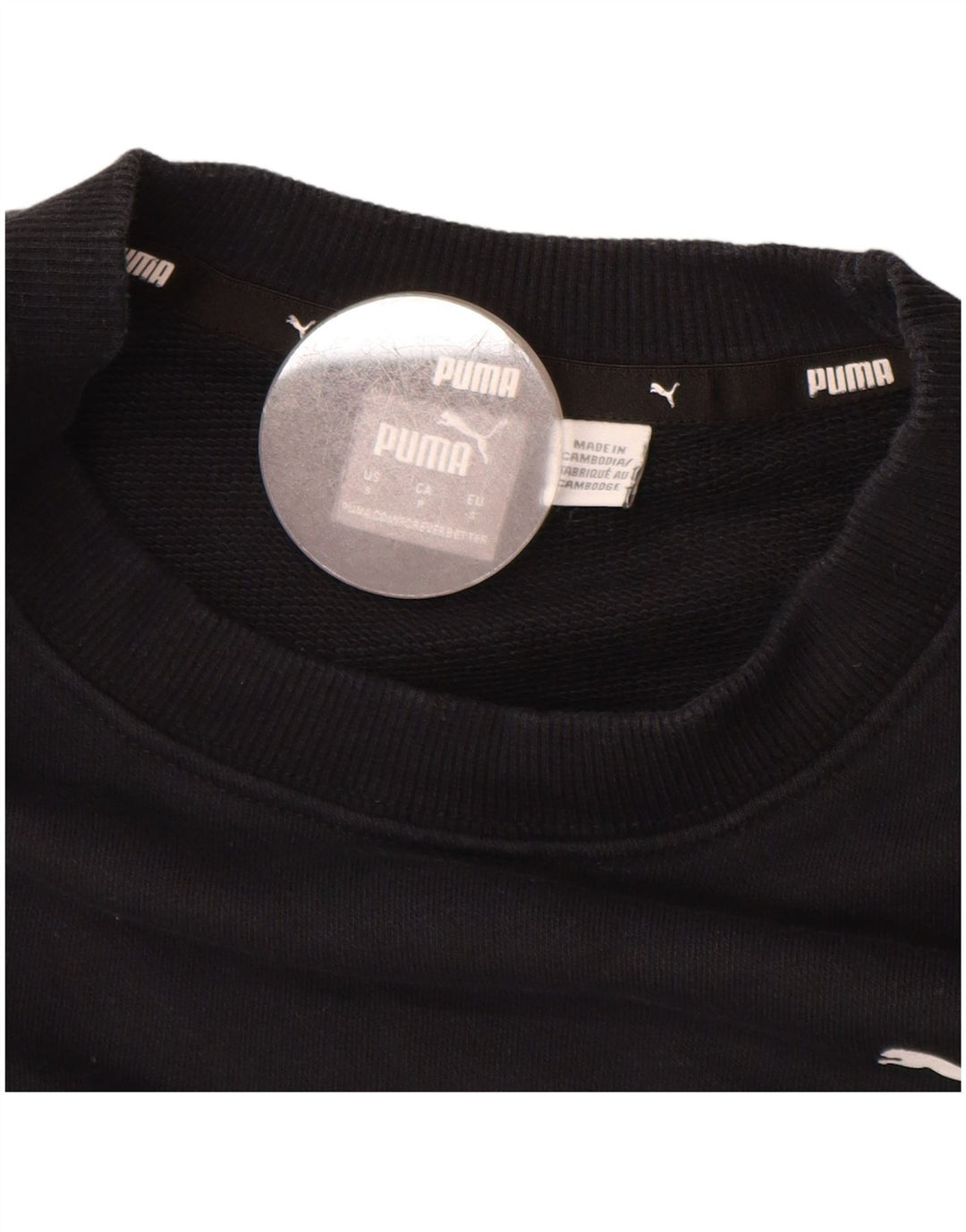 PUMA Womens Oversized Crop Graphic Sweatshirt Jumper UK 10 Small Black