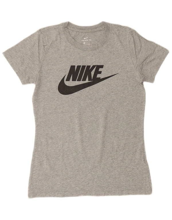 NIKE grafisk t-shirt top til kvinder UK 6 XS grå flækket bomuld