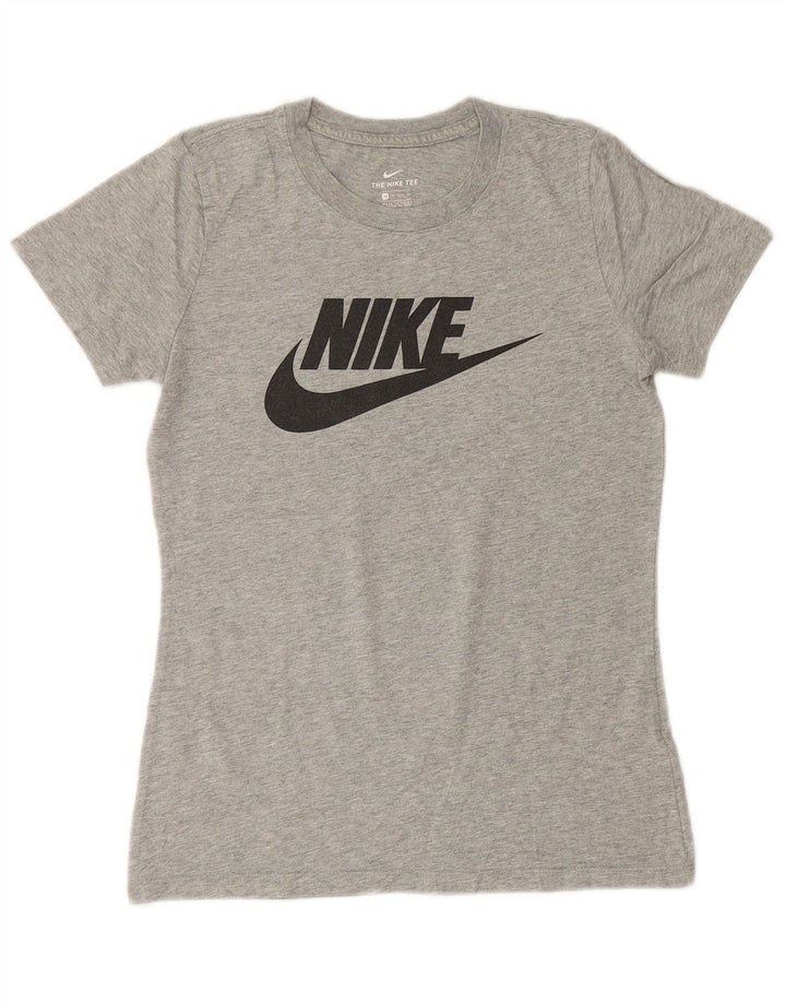 NIKE grafisk t-shirt top til kvinder UK 6 XS grå flækket bomuld
