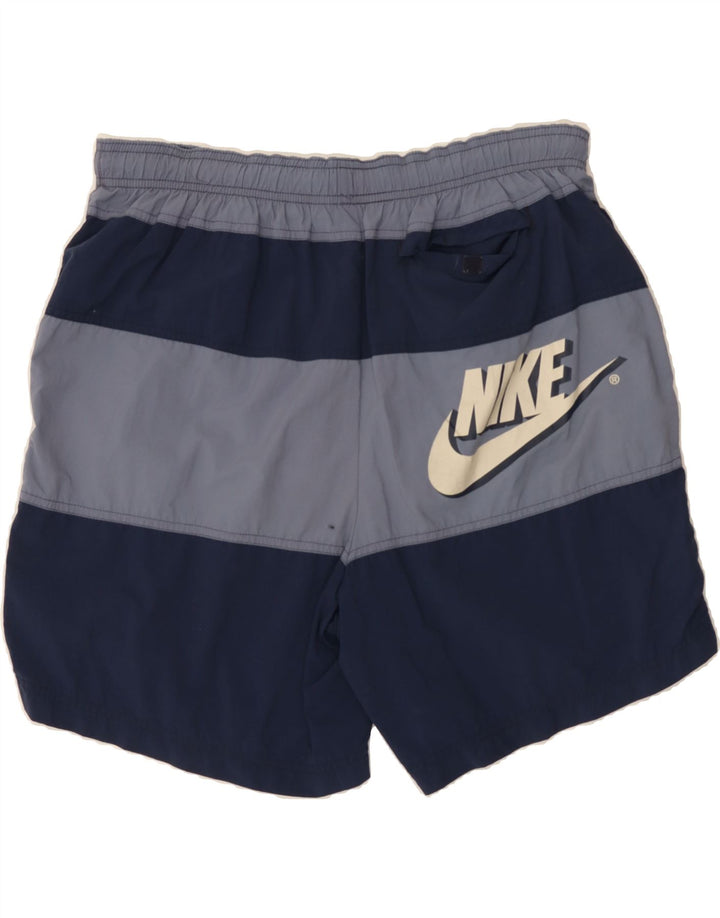NIKE Mens Graphic Sport Shorts Large  Navy Blue Striped Nylon Vintage Nike and Second-Hand Nike from Messina Hembry 