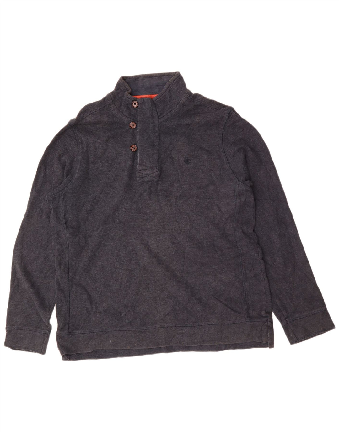 FAT FACE Herre Button Neck Sweatshirt Jumper XL Navy Blue Bomuld