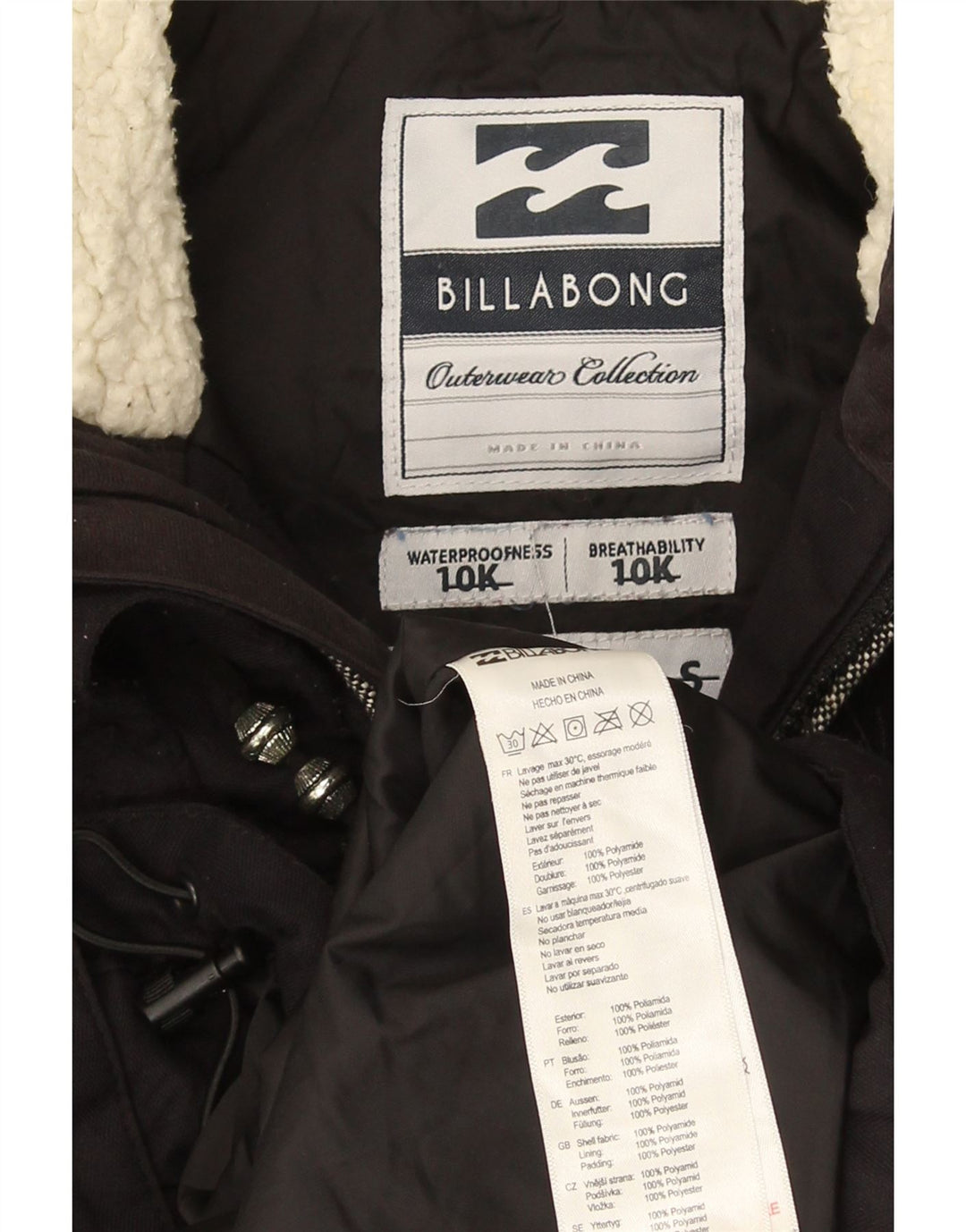 Billabong Dame Hætte vindjakke UK 10 Lille Sort Polyamid