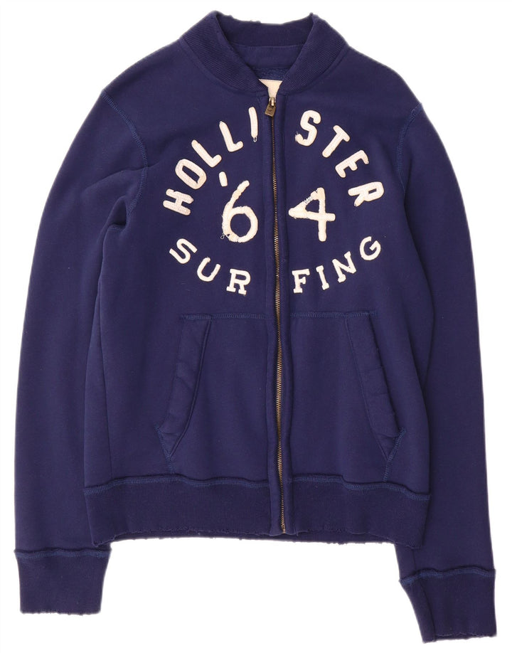HOLLISTER Mens Graphic Tracksuit Top Jacket Medium Navy Blue Cotton