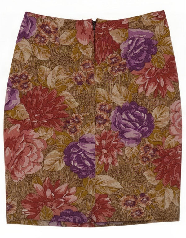 Vintage Womens Pencil Skirt IT 42 Medium W24 Brown Floral Viscose