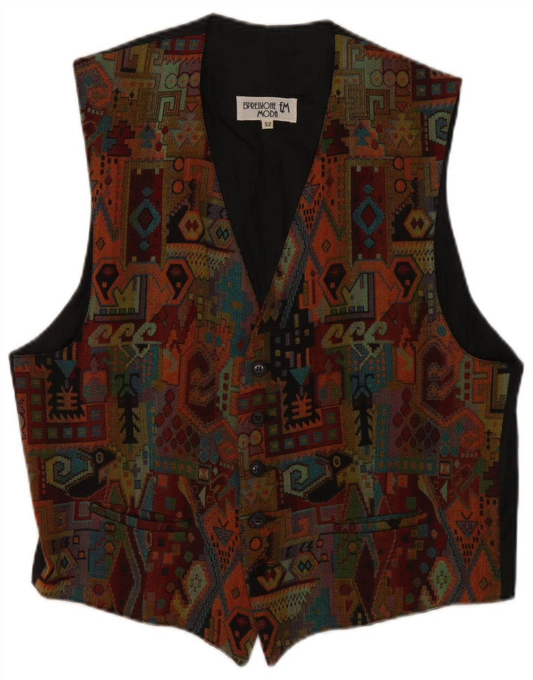 Vintage herrevest IT 52 Stor flerfarvet geometrisk viskose Aztec