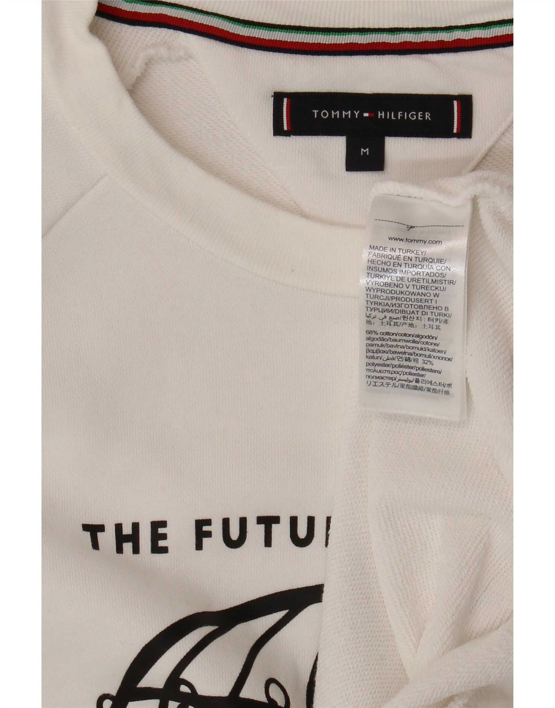 Tommy Hilfiger Herre Grafisk Sweatshirt Jumper Medium Hvid Bomuld