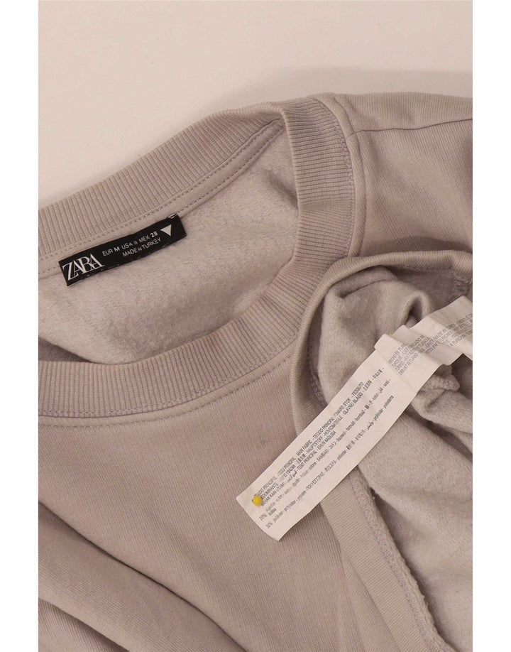 Zara Womens Crop Sweatshirt Jumper UK 14 Medium Grey Bomuld