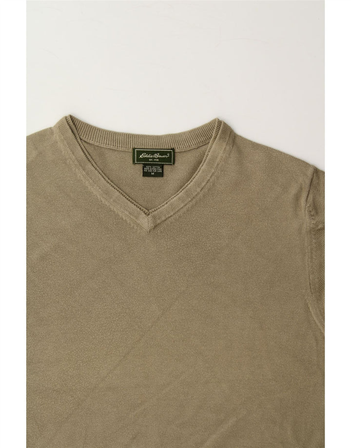 EDDIE BAUER Mens V-Neck Jumper Sweater Medium Beige Cotton Vintage Eddie Bauer and Second-Hand Eddie Bauer from Messina Hembry 