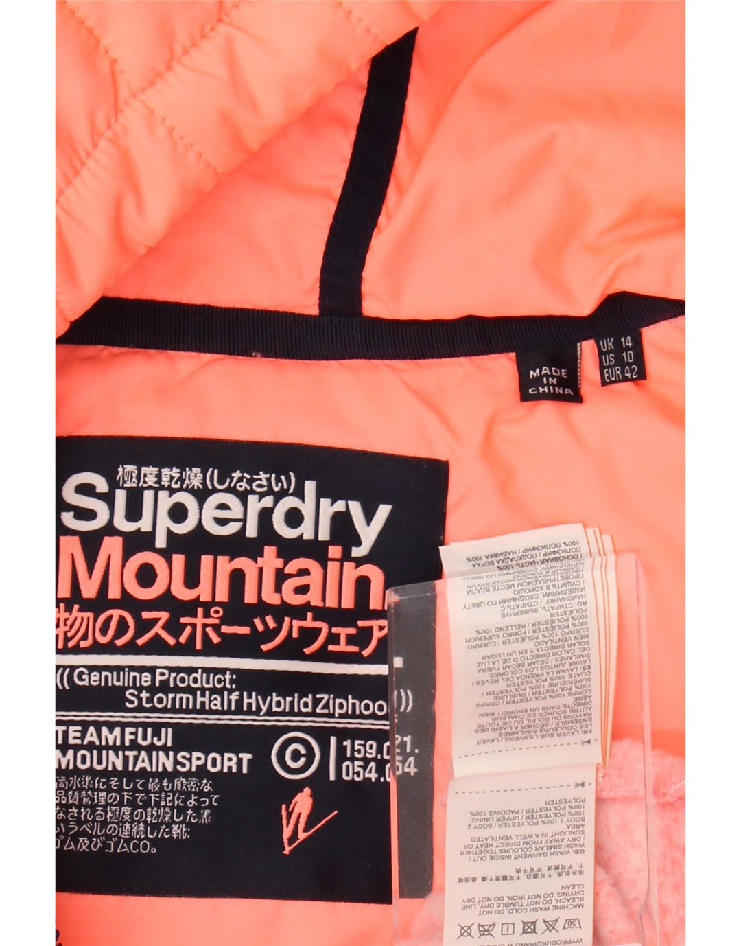 Superdry Sweater med lynlås til kvinder UK 14 Large Pink Colourblock Polyester