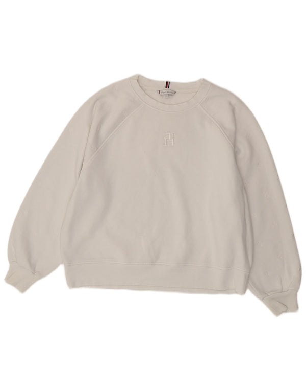 TOMMY HILFIGER Oversized sweatshirttrøje til kvinder UK 16 Stor hvid bomuld