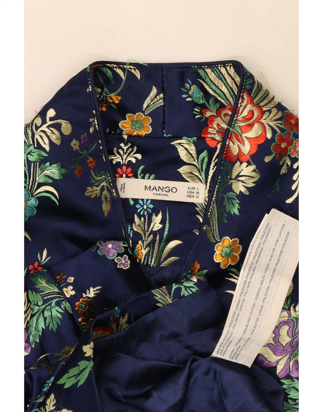 Mango Dame 3 Button Blazer Jacket UK 16 Large Blue Floral Polyester