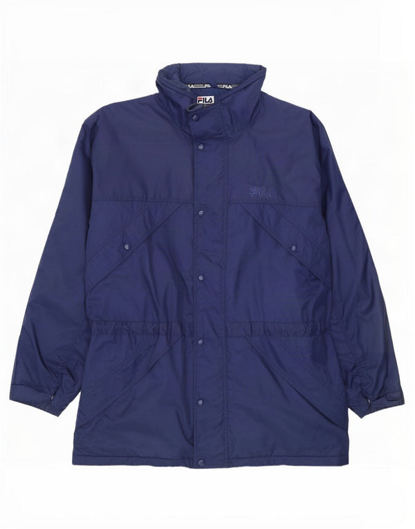 Fila Herre Hooded Windbreaker Jacket UK 40 Large Navy Blue Nylon