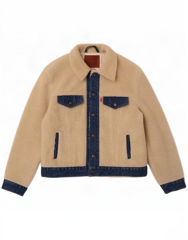 Levi's Herre Teddy Bear Fleecejakke UK 38 Medium Off White Colourblock