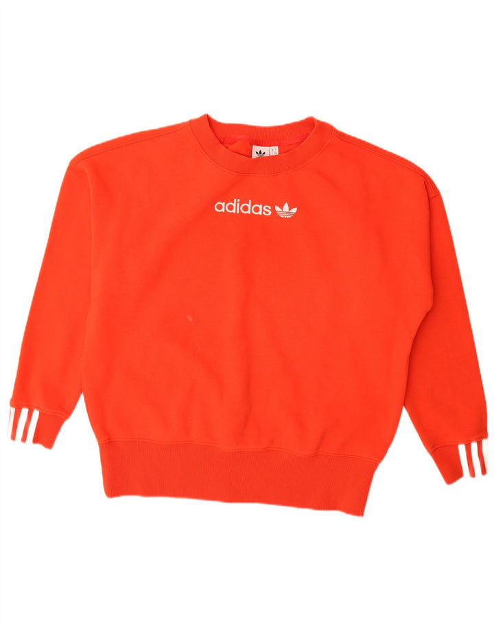 Adidas Dame Oversized Grafisk Sweatshirt Jumper UK 8 Small Orange Bomuld