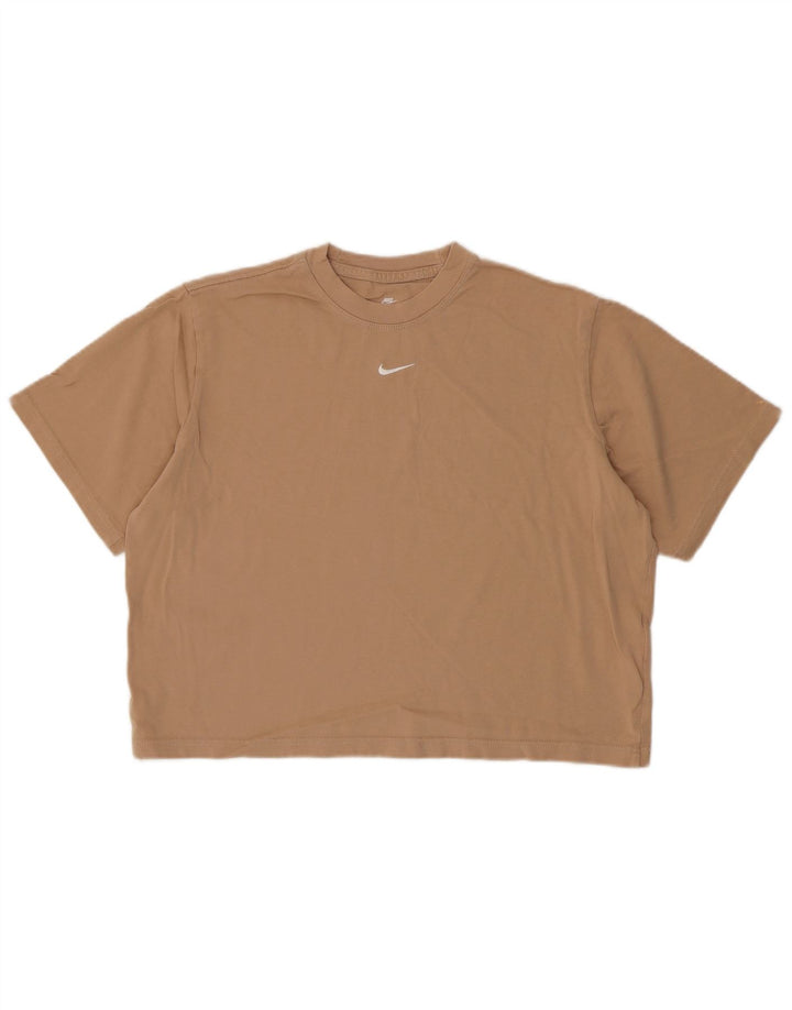 Nike Dame Crop T-Shirt Top UK 14 Medium Beige Bomuld
