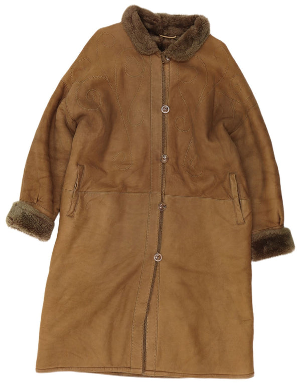 Vintage Dame Shearling Coat EU 42 Large Brun Læder