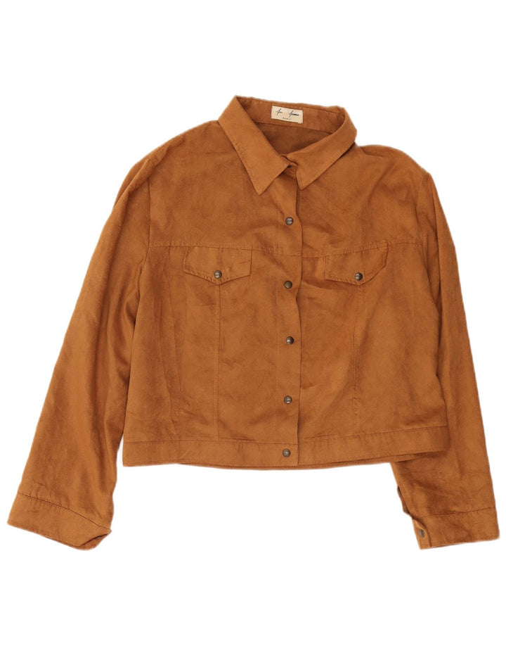 VINTAGE Womens Crop Oversized Shirt Blouse US 4 Small Brown Polyester