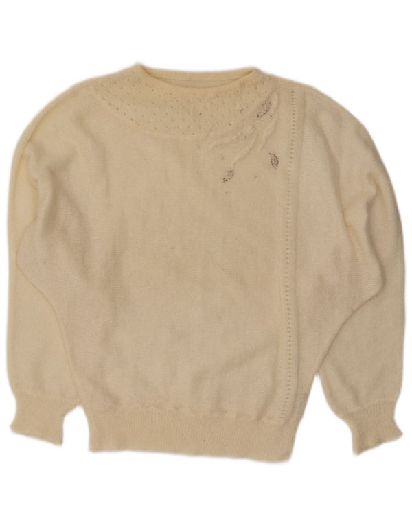 Vintage Dame Boat Neck Jumper Sweater UK 14 Large Off White Mohair