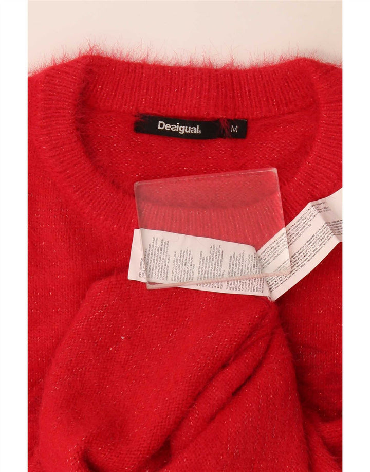 Desigual Dame grafisk rund hals sweater UK 12 Medium rød polyamid