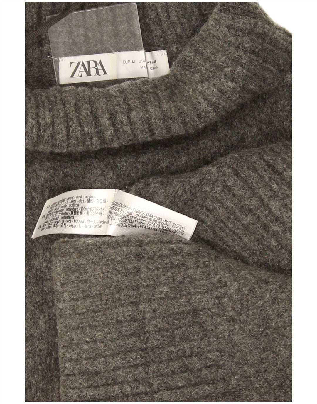 Zara Dame Oversized Roll Neck Jumper Sweater UK 14 Medium Grey Flecked