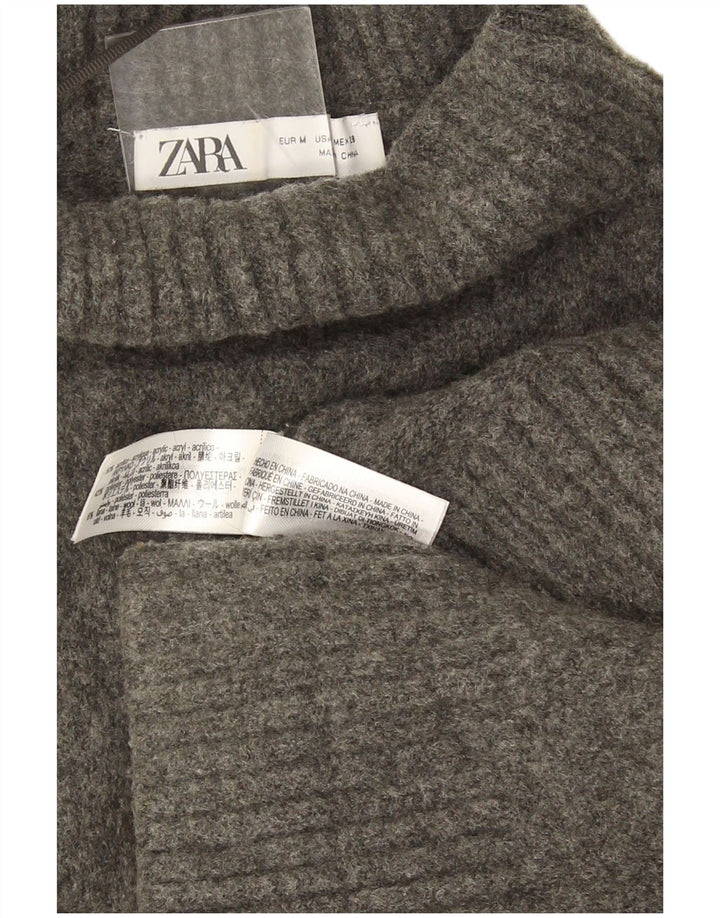 Zara Dame Oversized Roll Neck Jumper Sweater UK 14 Medium Grey Flecked