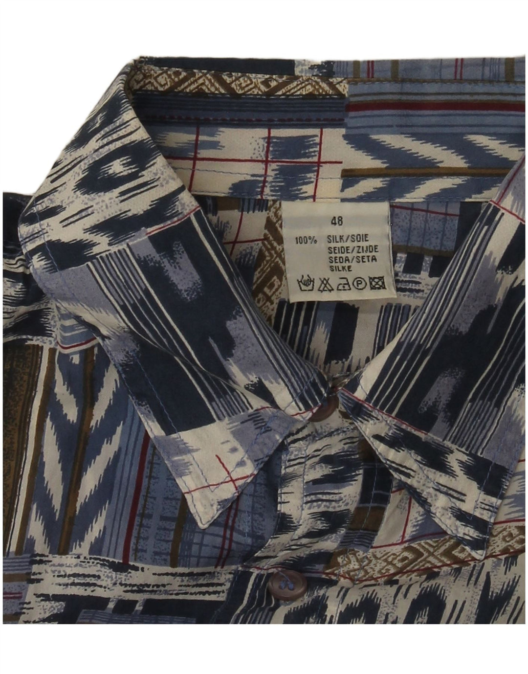 Vintage kortærmet herreskjorte IT 48 Medium Blue Patchwork Silke