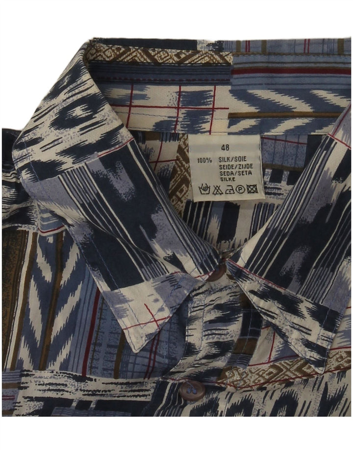 Vintage kortærmet herreskjorte IT 48 Medium Blue Patchwork Silke