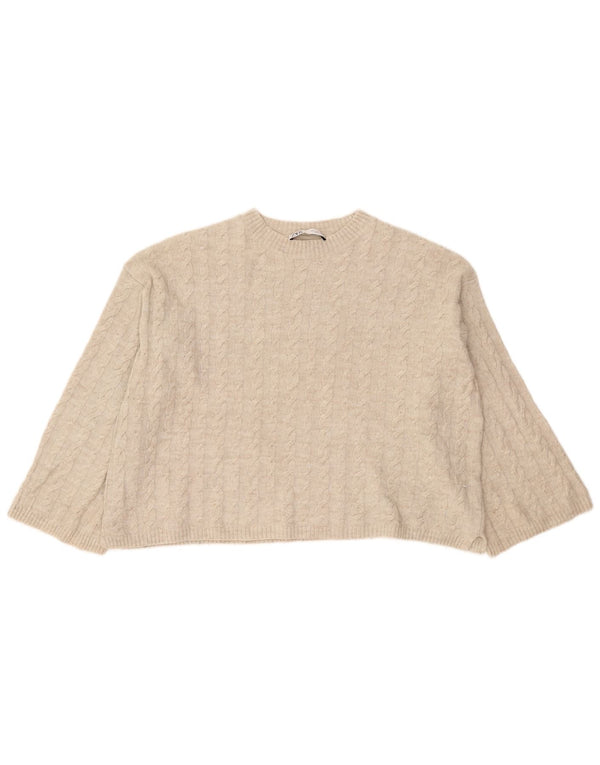 Zara Dame Oversized Crew Neck Jumper Sweater UK 10 Small Beige