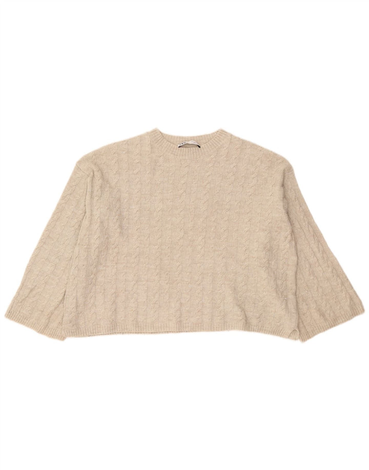 Zara Dame Oversized Crew Neck Jumper Sweater UK 10 Small Beige