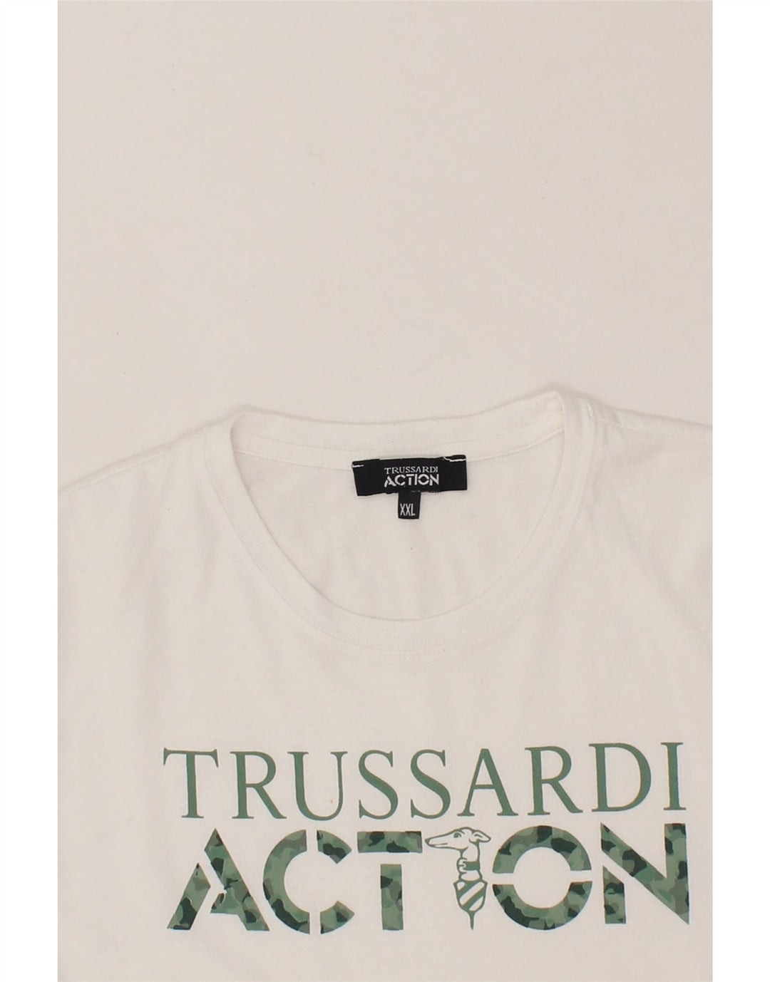 TRUSSARDI Mens Action Slim Graphic T-Shirt Top 2XL White Polyester Vintage Trussardi and Second-Hand Trussardi from Messina Hembry 
