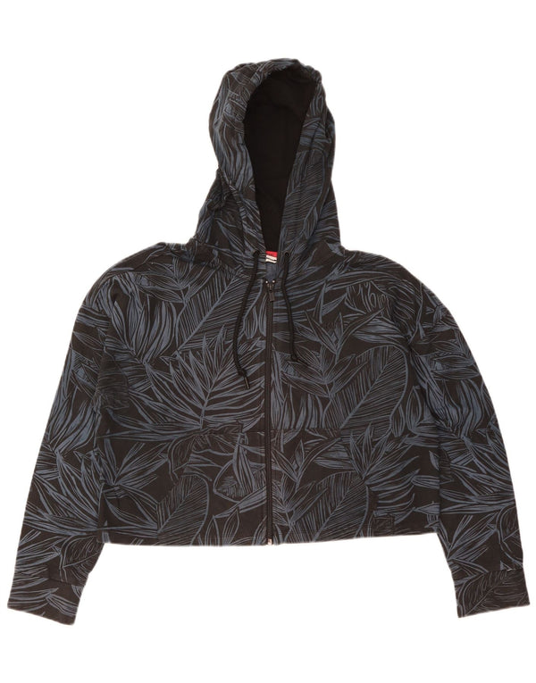 Dkny Womens Crop Oversized Zip Hoodie Sweater UK 14 Medium Black Floral