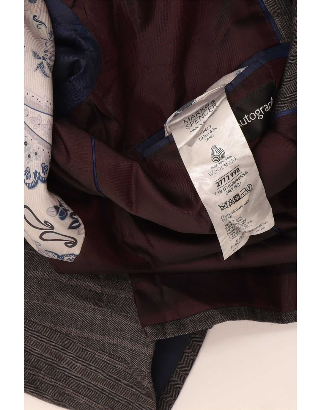 Marks & Spencer Herre Autograph Blazer Jacket UK 42 Large Grey Herringbone