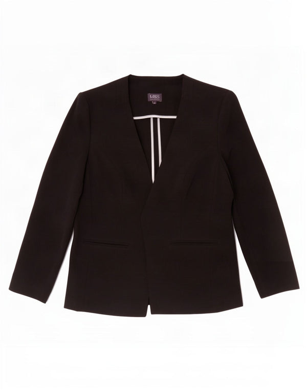 Marks & Spencer Womens Open Blazer Jacket UK 14 Medium Black Polyester