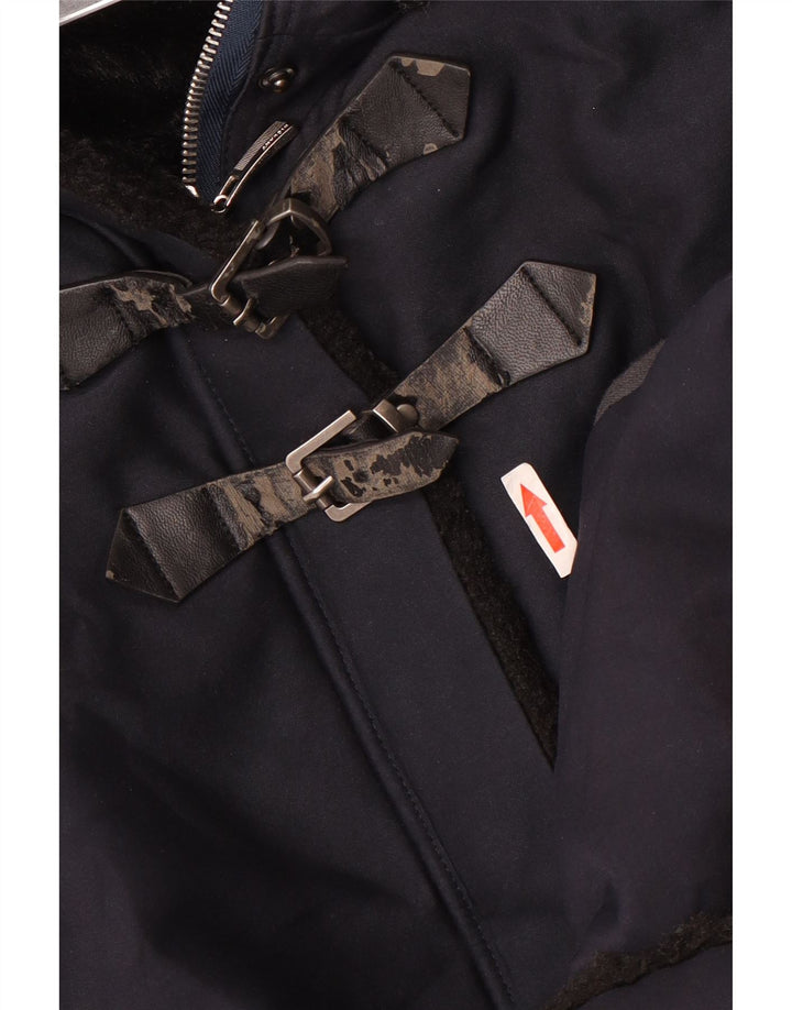 Zara Dame Hooded Parka Jacket UK 16 Large Navy Blue Polyester