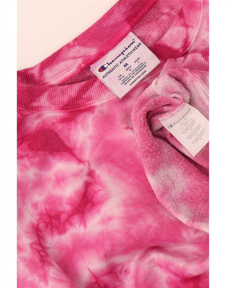 Champion Womens Oversized Sweatshirt Jumper UK 14 Medium Pink Tie Dye