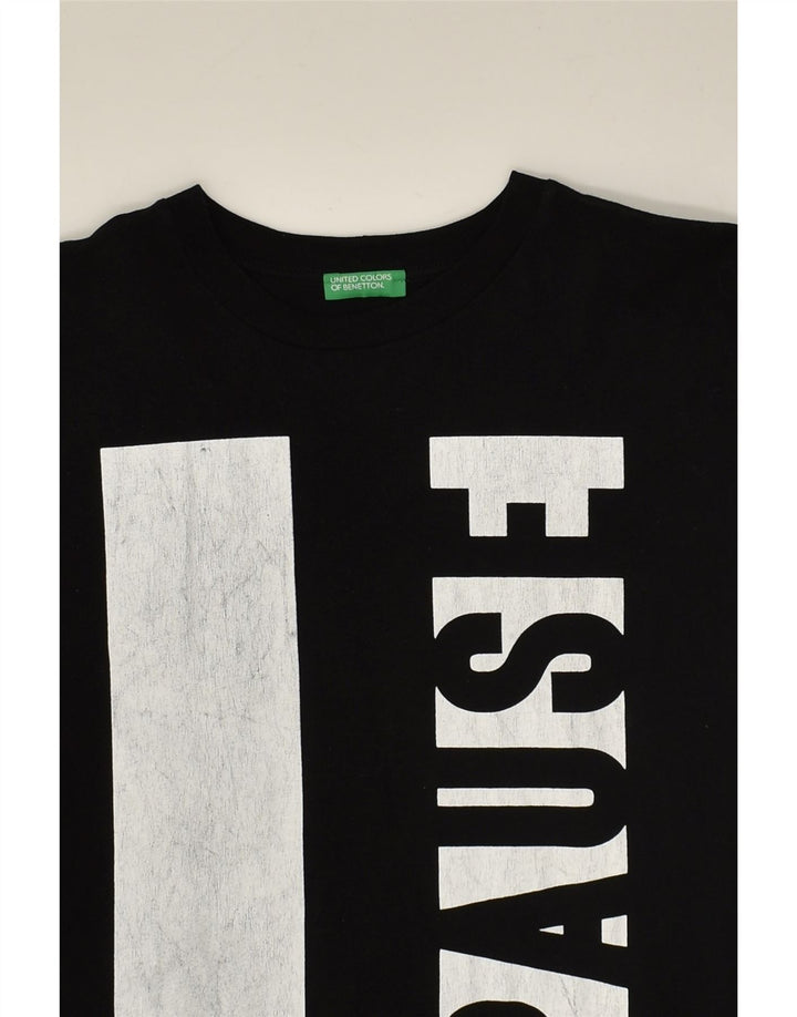 BENETTON Boys Graphic T-Shirt Top 11-12 Years 2XL Black Cotton | Vintage Benetton | Thrift | Second-Hand Benetton | Used Clothing | Messina Hembry 