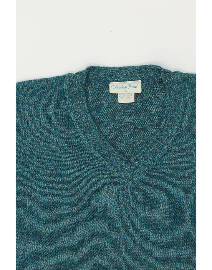 VINTAGE Mens V-Neck Jumper Sweater Large Blue Flecked Cotton Vintage Vintage and Second-Hand Vintage from Messina Hembry 
