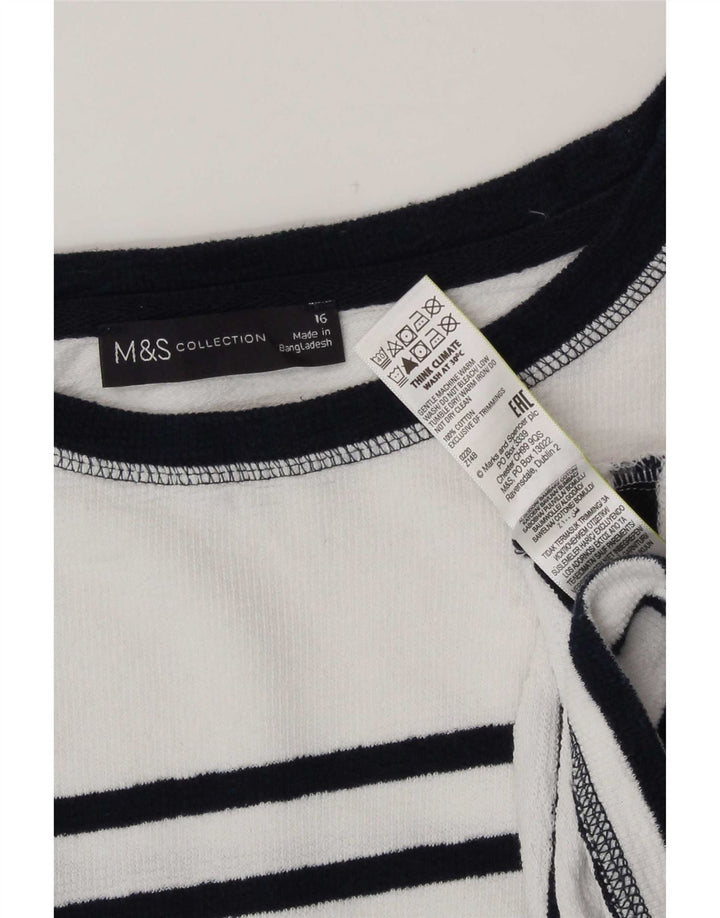 Marks & Spencer Dametop Langærmet UK 16 Stor hvid stribet bomuld