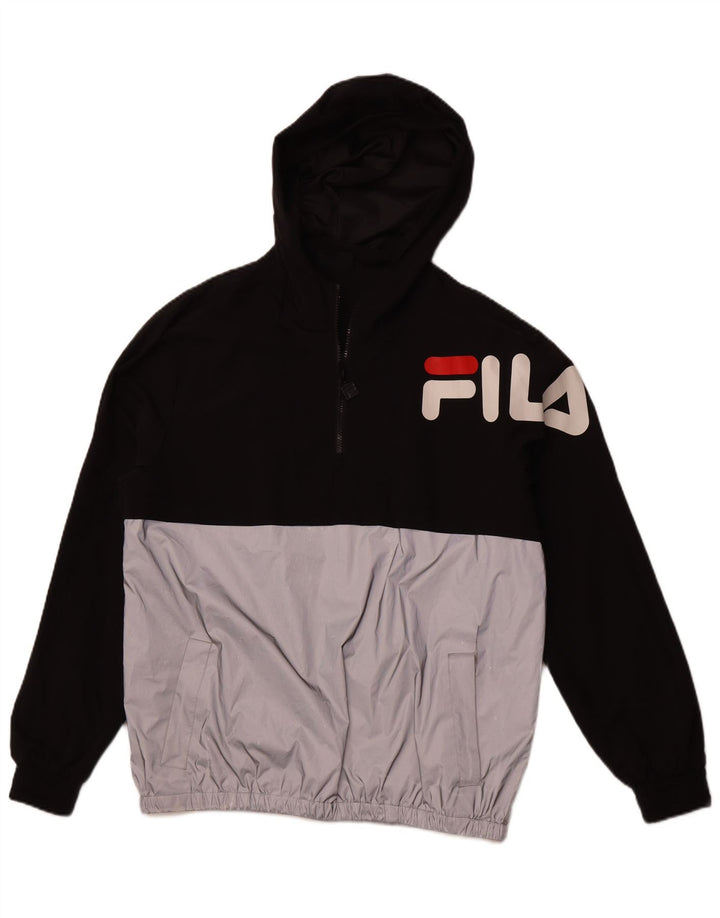 FILA Herre Hooded Zip Neck Tracksuit Top Jacket Large Black Colourblock
