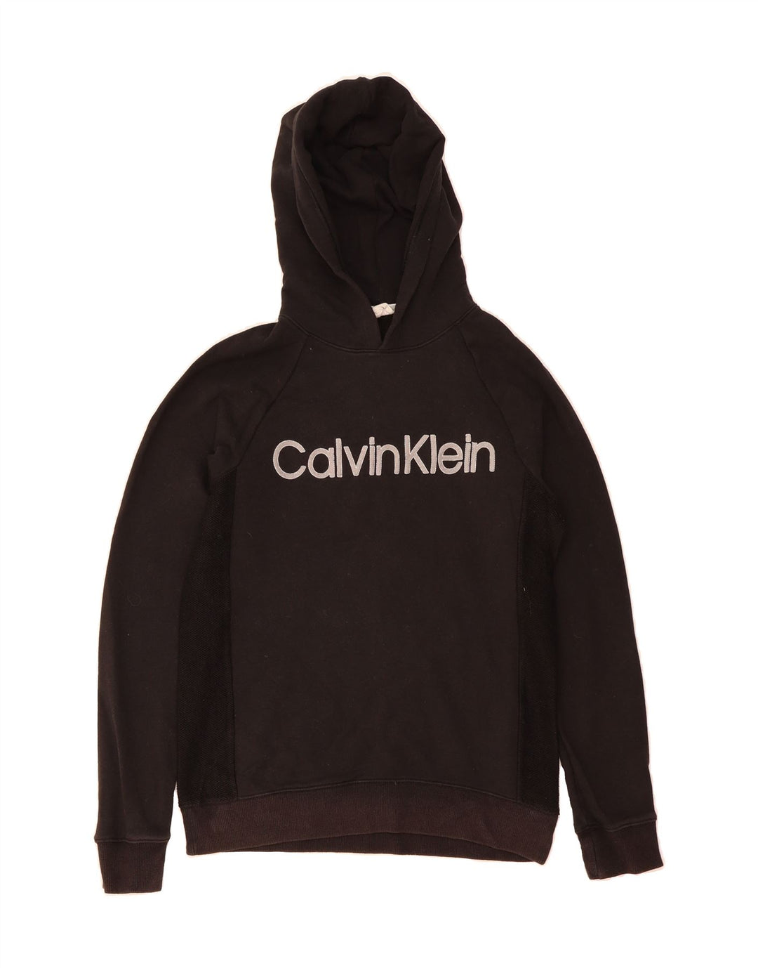 CALVIN KLEIN Mens Graphic Hoodie Jumper Small Black Vintage Calvin Klein and Second-Hand Calvin Klein from Messina Hembry 