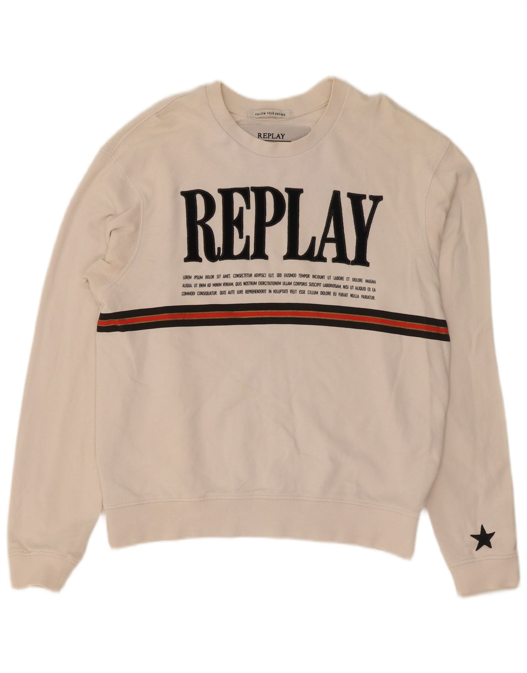 Replay Dame Grafisk Sweatshirt Jumper UK 14 Medium Hvid Bomuld