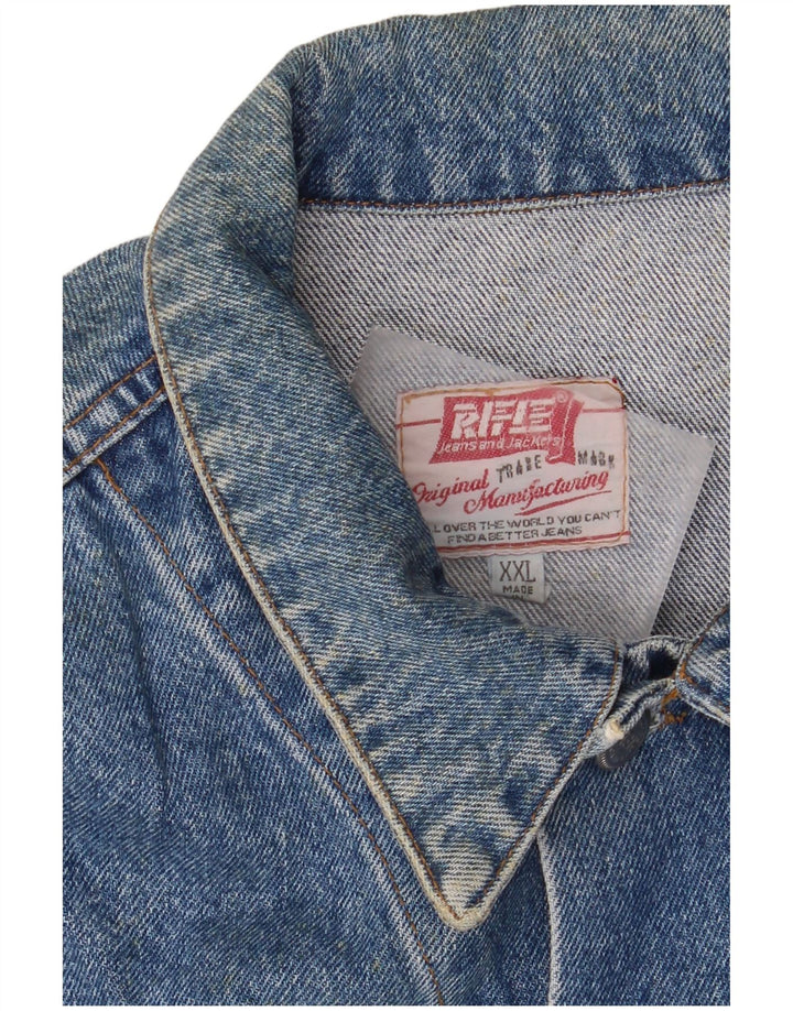 Rifle Herre grafisk denimjakke UK 44 2XL Blå Retro