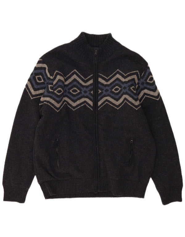 Atlas For Mænd Herre Cardigan Sweater med fuld lynlås 3XL Grå Geometrisk Uld
