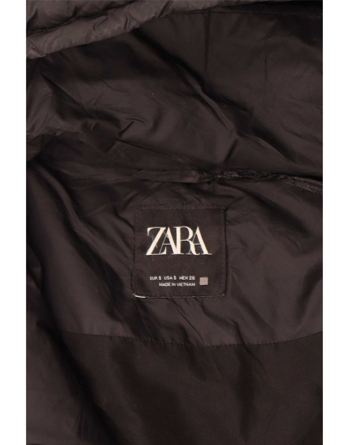 Zara Dame Hætte Oversized Polstret Frakke UK 10 Lille sort polyamid