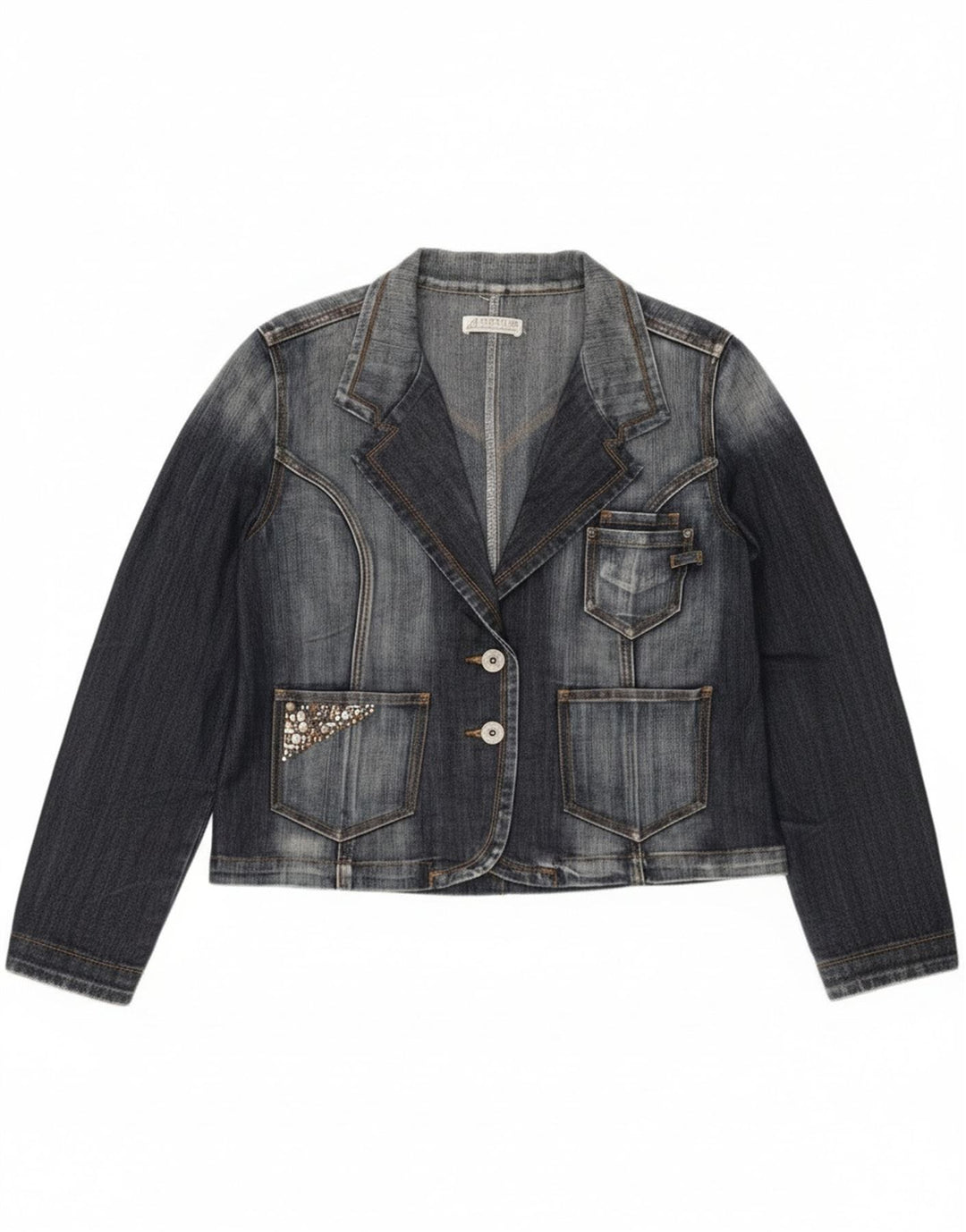Vintage Dame 2 Button Denim Blazer Jacket UK 14 Medium Navy Blue