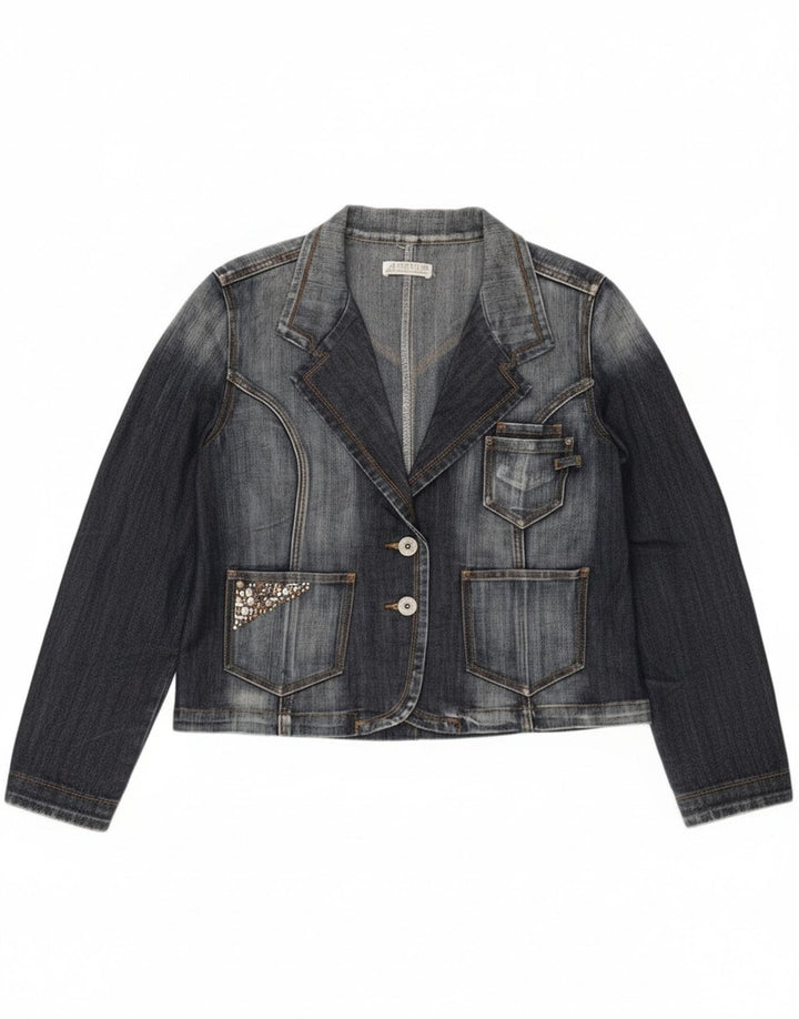 Vintage Dame 2 Button Denim Blazer Jacket UK 14 Medium Navy Blue