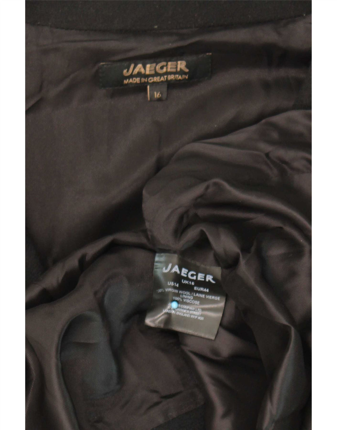 Jaeger Womens Open Overcoat UK 16 Large Black Wool