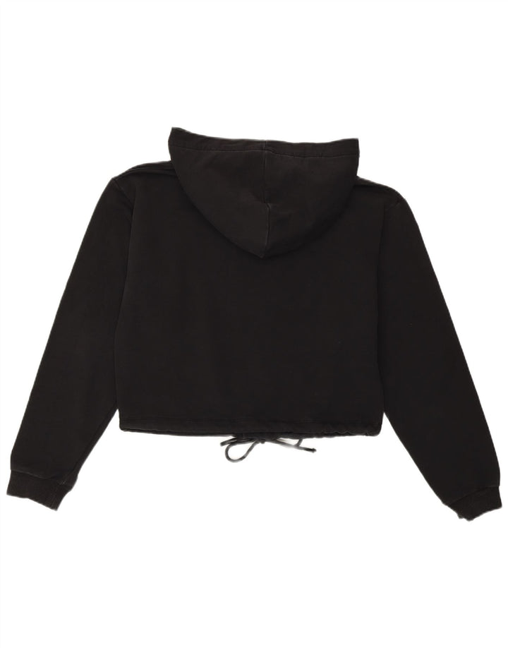 CALVIN KLEIN Dame Crop Graphic Hoodie Jumper UK 10 Small Black